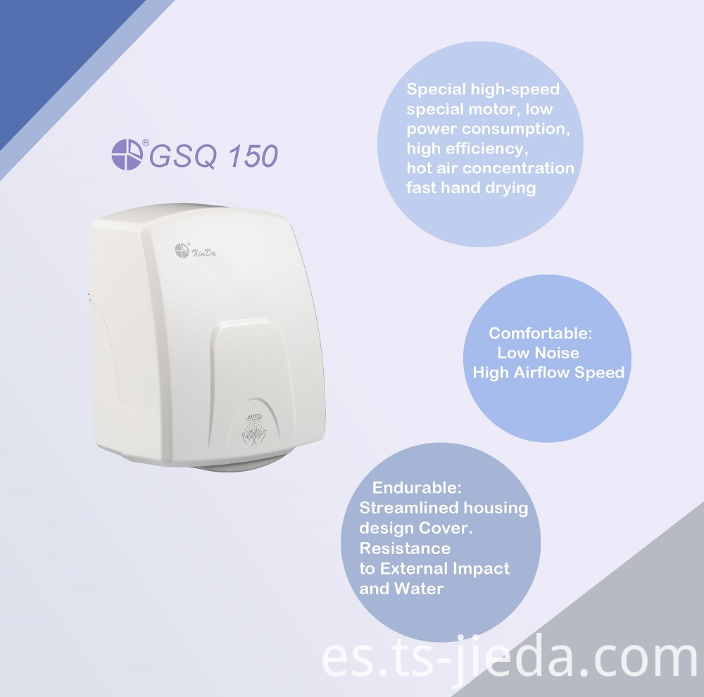 Secador de manos de pared con sensor infrarrojo Infrared sensor wall-mounted hand dryer